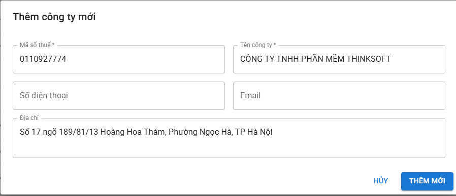 Giao diện chi tiết công ty ThinkBox