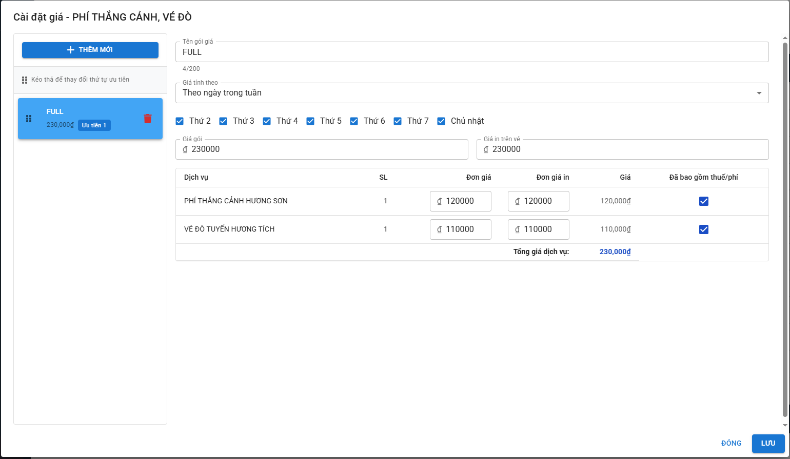 Giao diện chính sách giá ThinkBox