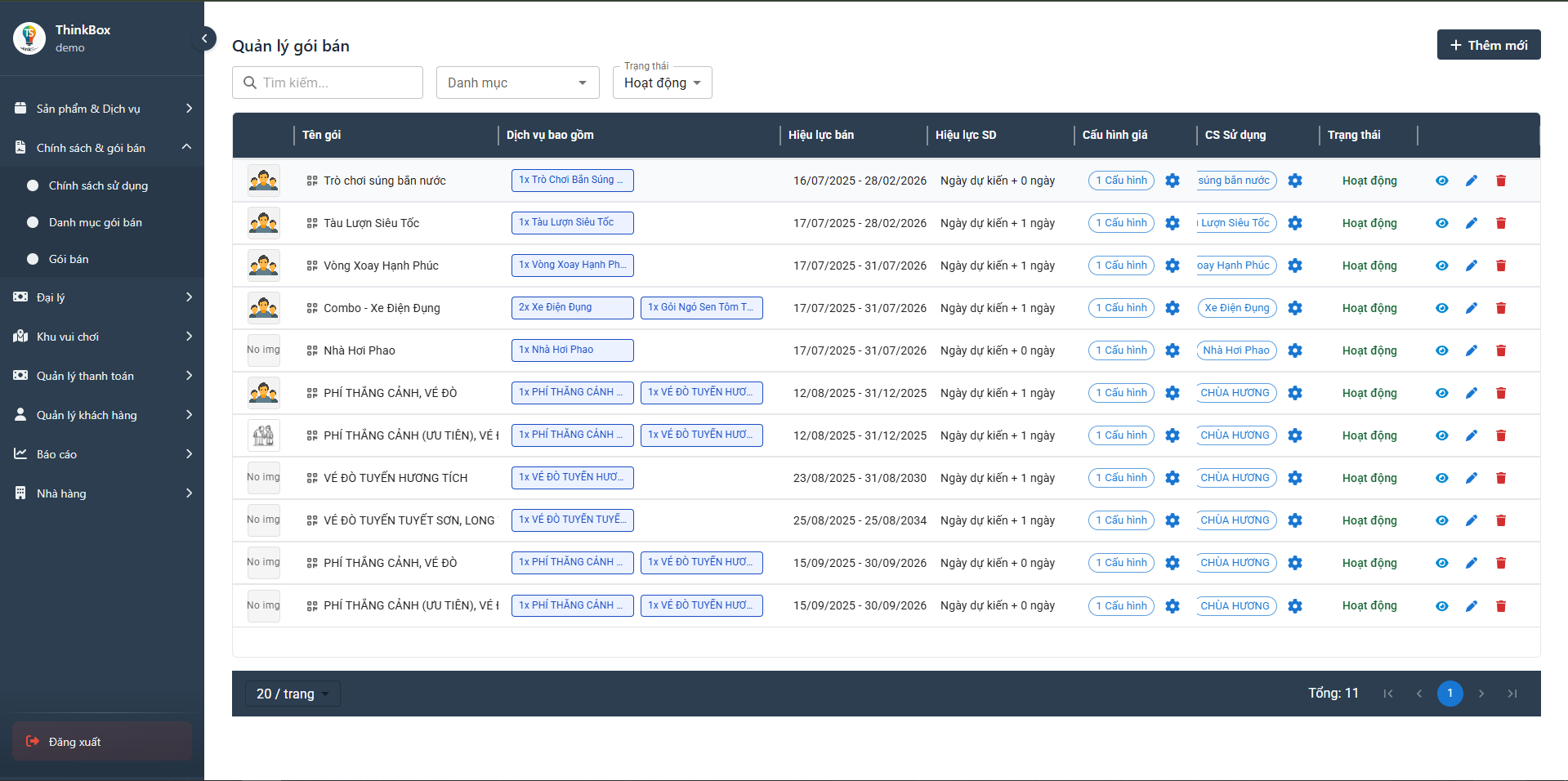 Giao diện gói bán ThinkBox