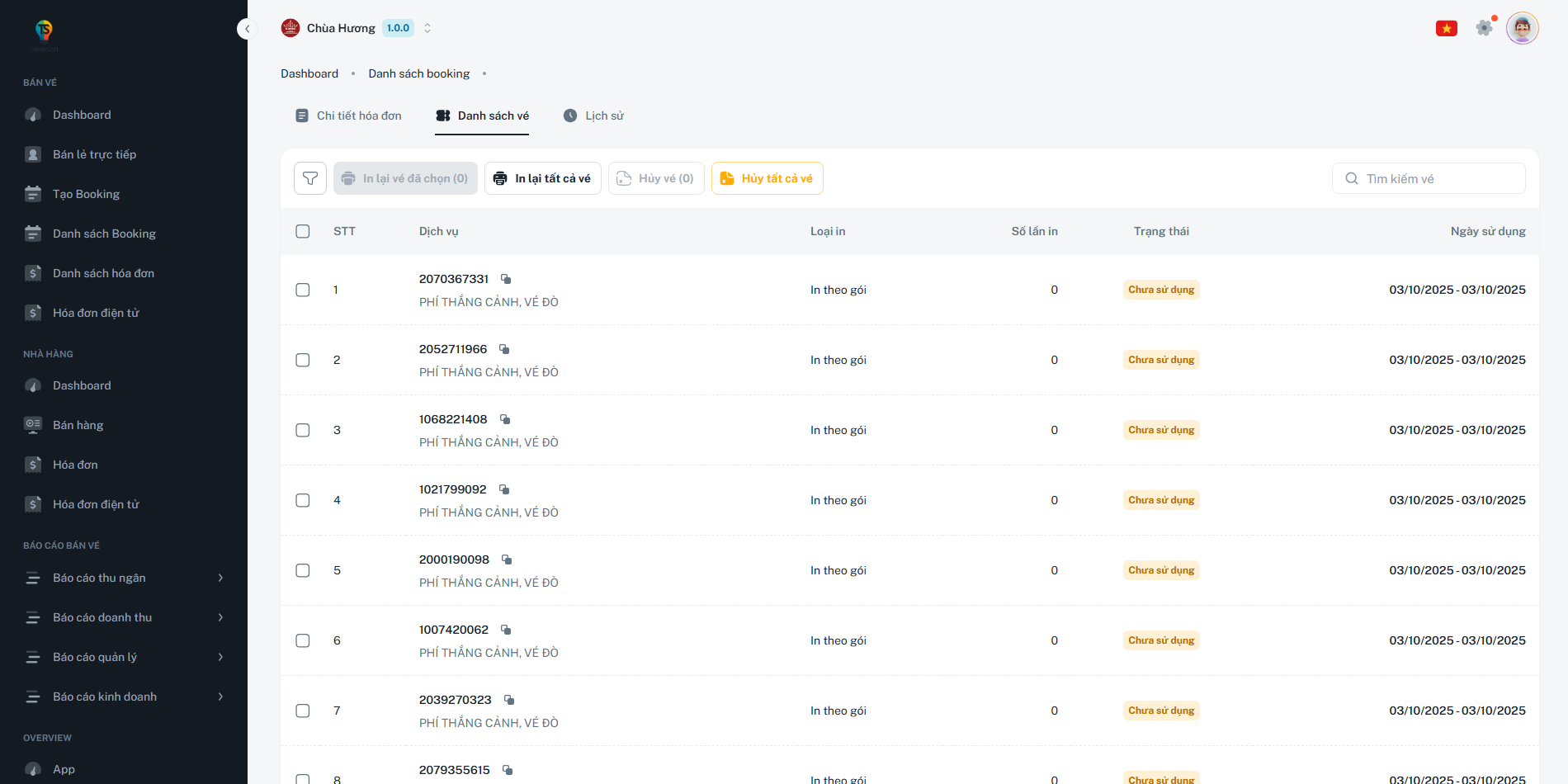 Giao diện bán vé lẻ